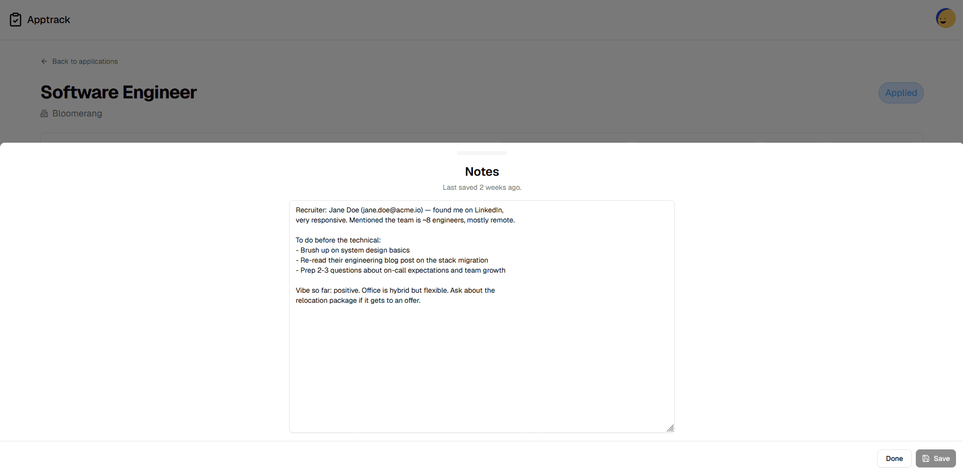 Notes view